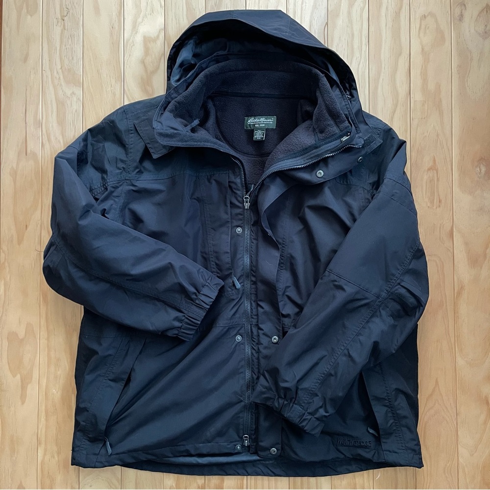 Eddie Bauer Jacket mens XXL Winter Black Waterproof Shell Fleece Zip Lined Ski